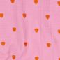 Preview: 0,5 MTR. ♥ MUSSELIN GESTICKTE ROTE HERZEN - ROSE ♥