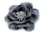 Preview: 1 Stck. ♥ WoLLBLUME MIT STAUBBLäTTERN BLau/GRau - 6cm ♥