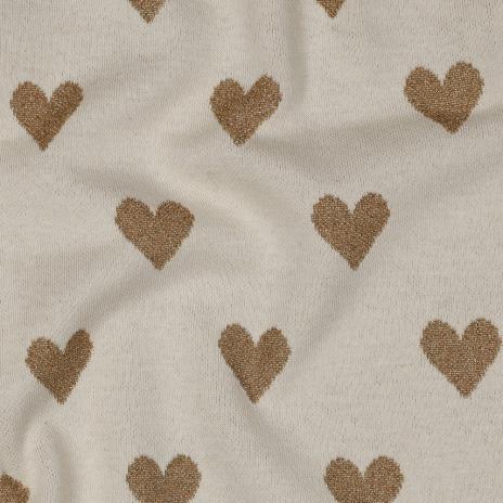 0,50 MTR.  ♥ WEICHER FEINSTRICK JACQUARD MIT LUREX HERZEN - NATURAL ♥