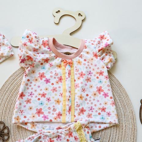 0,50 MTR. ♥ BIO JERSEY SUMMER FLOWERS ROSE/APRICOT ♥