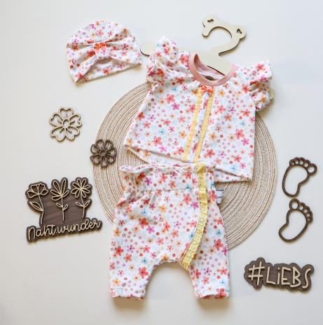 0,50 MTR. ♥ BIO JERSEY SUMMER FLOWERS ROSE/APRICOT ♥