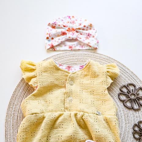 0,5 MTR. ♥ LoCHSTICKEREI  MuSSELIN - BUTTER LEMON - DouBLE GAUZE ♥