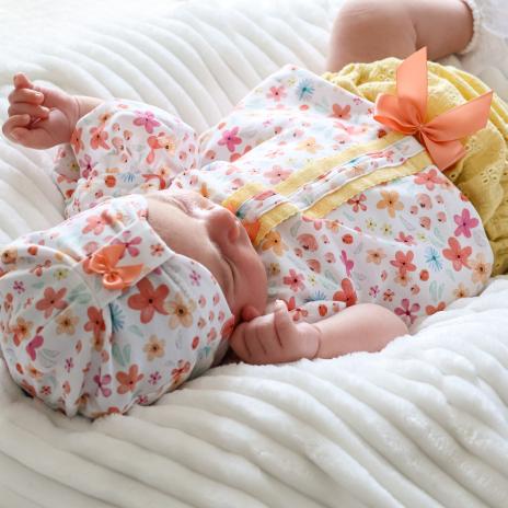 0,50 MTR. ♥ BIO JERSEY SUMMER FLOWERS ROSE/APRICOT ♥