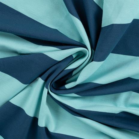 0,50 MTR. XL STREIFEN NAVY AQUA - FRENCH TERRY