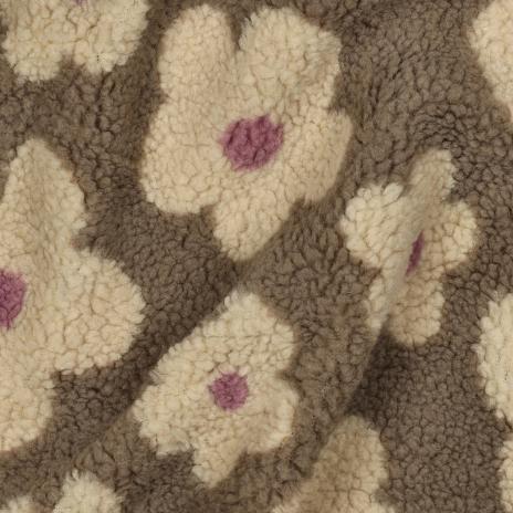 0,5 MTR. ♥ DAISIES FLOWER TEDDY TAUPE BEIGE  ♥