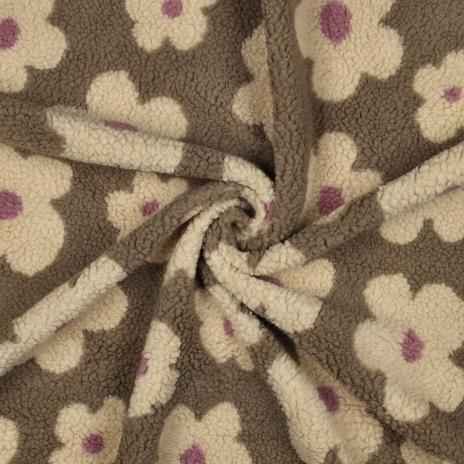 0,5 MTR. ♥ DAISIES FLOWER TEDDY TAUPE BEIGE  ♥