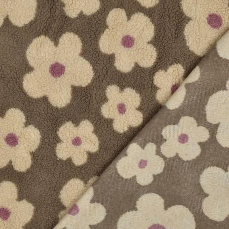 0,5 MTR. ♥ DAISIES FLOWER TEDDY TAUPE BEIGE  ♥
