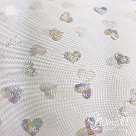 0,5 MTR. ♥ WEICHER MULTICOLOR RAINBOWHEARTS TüLL NATUR ♥