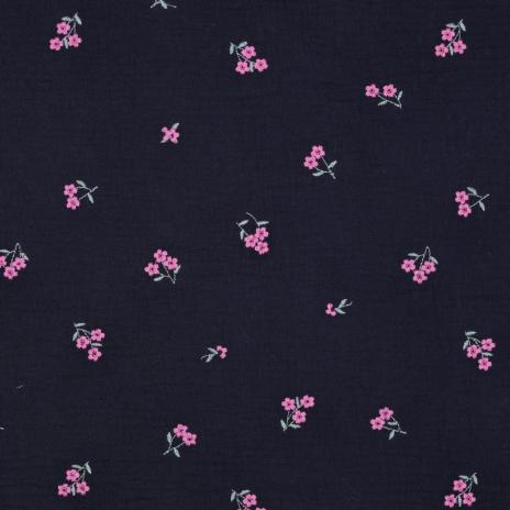 RESSTÜCK 0,70 MTR. ♥ MuSSELIN GESTICKTE STREUBLÜMCHEN NAVY ♥