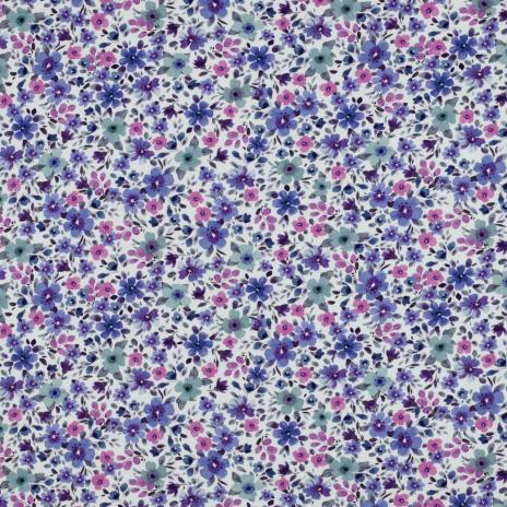 0,50 MTR. ♥ LITTLE FLOWER GARDEN FLIEDER  DUSTY BLUE - JERSEY ♥