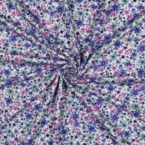 0,50 MTR. ♥ LITTLE FLOWER GARDEN FLIEDER  DUSTY BLUE - JERSEY ♥