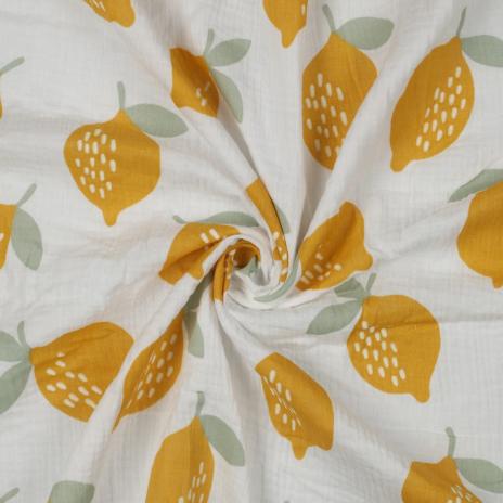 0,5 MTR. ♥ ZITRONEN - MUSSELIN - NATUR DouBLE GAUZE ♥