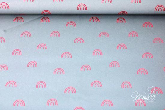 0,5 MTR. ♥ REFLEKTIERENDER REGENJACKEN STOFF RAINBOW - GRAU/PINK ♥