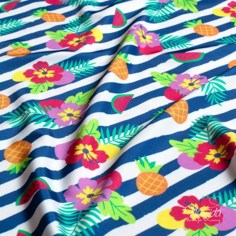 0,5 MTR. ♥ BADELYCRA STRIPES FLOWERS & FRUITS UV SCHUTZ 50+  ♥