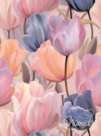 0,5 MTR. AQUARELL TULIP FLOWERS  - FRENCH TERRY