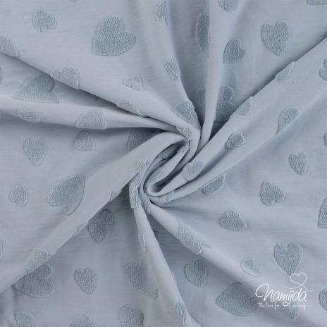 0,5 MTR. ♥ FROTTEE JACQUARD HEARTS DUSTY BLUE ♥