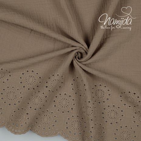 0,5 MTR. ♥ MUSSELIN BORDÜREN STICKEREI CIRCLES - SAND - 100% Baumwolle ♥