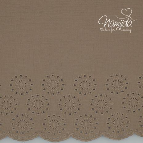 0,5 MTR. ♥ MUSSELIN BORDÜREN STICKEREI CIRCLES - SAND - 100% Baumwolle ♥