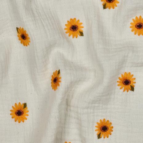 0,5 MTR. ♥ MUSSELIN GESTICKTE SoNNENBLÜMCHEN NATUR ♥