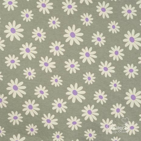 0,50 MTR. ♥ DAISIES KHAKI MELANGE JERSEY  ♥