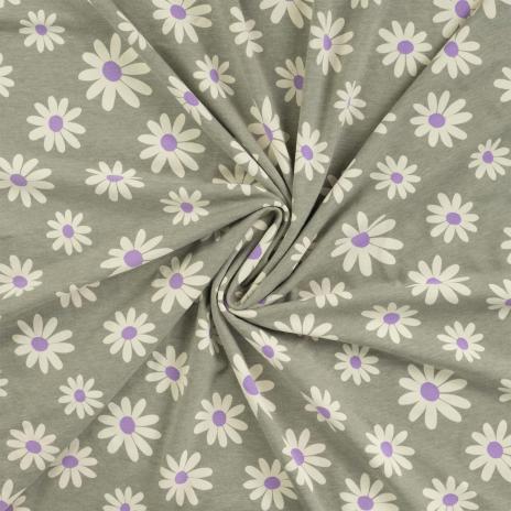 0,50 MTR. ♥ DAISIES KHAKI MELANGE JERSEY  ♥