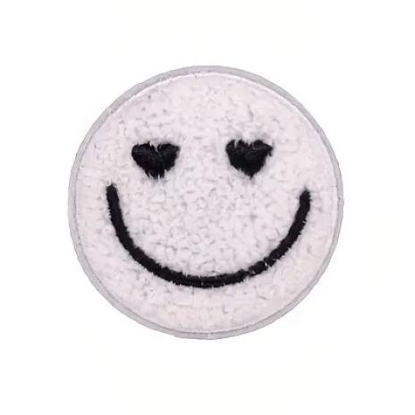 1 Stück - SMILEY WEISS CHENILLE PATCH