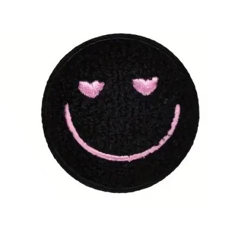 1 Stück - SMILEY SCHWARZ CHENILLE PATCH