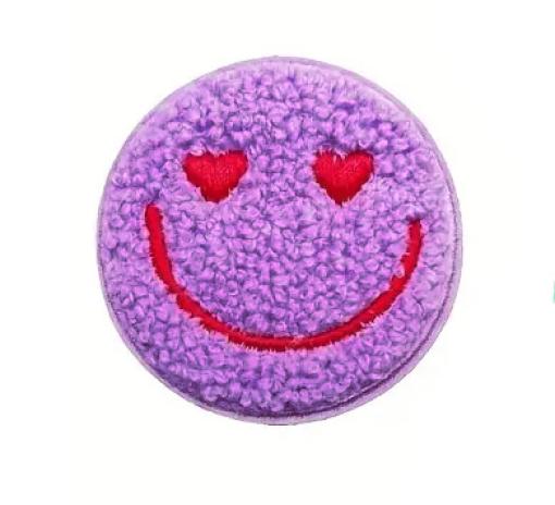 1 Stück - SMILEY LILA CHENILLE PATCH