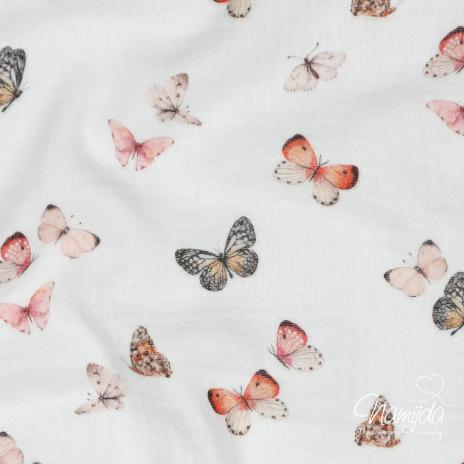 0,5 MTR. ♥ PASTELL BUTTERFLYS SCHMETTERLINGE MUSSELIN - DouBLE GAUZE ♥