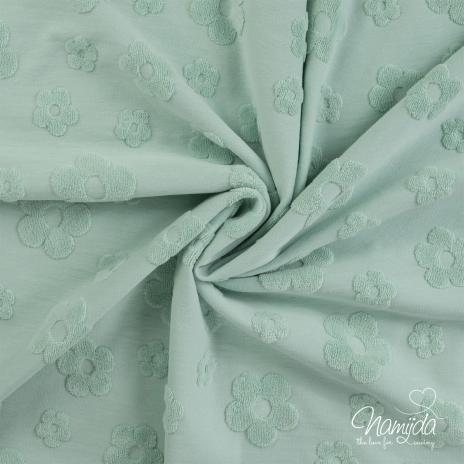0,5 MTR. ♥ FROTTEE JACQUARD FLOWERS DUSTY MINT ♥