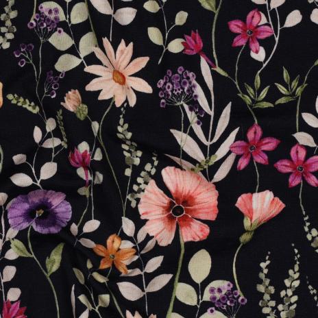 0,50 MTR.  ♥ AQUARELL SUMMER FLOWERFIELD DARK NAVY JERSEY