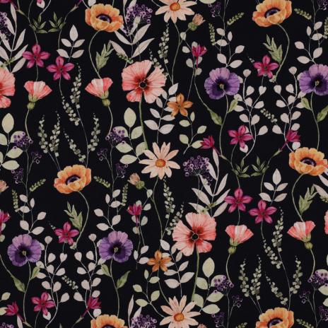 0,50 MTR.  ♥ AQUARELL SUMMER FLOWERFIELD DARK NAVY JERSEY