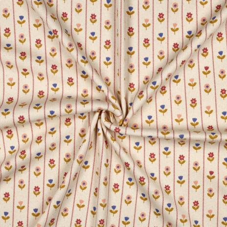 0,5 MTR. ♥ RIPPSTRICK JERSEY  LILLE BLOMST NATURAL ♥