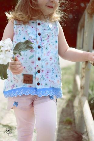 ♥1 Mtr. WäSCHESPITZE BLOSSOM - ZWEIFARBIG - JEANS LIGHT/WEISS - 5cm ♥ -
