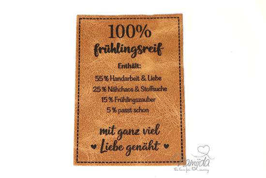 1 Stück - KuNSTLEDER LABEL - Frühlingsreif Enthält:.. - AUFNÄHER MIT VORGEDRUCKTER NÄHNAHT - 50mm x 70mm