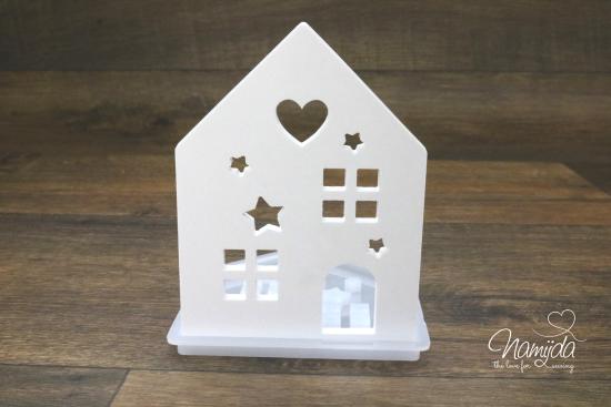1 STÜCK ♥ GIESSFORM SILIKON HAUS VORDERSEITE HERZEN & STERNE FÜR LED-HÄUSCHEN ♥