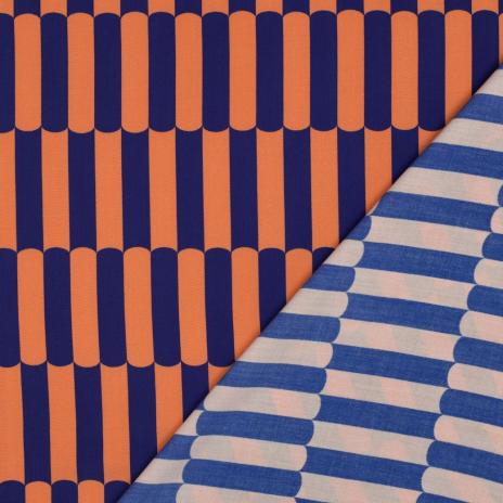 0,5 MTR.♥ VISKOSE ECOVERO BLUSH LINES NAVY/ORANGE ♥