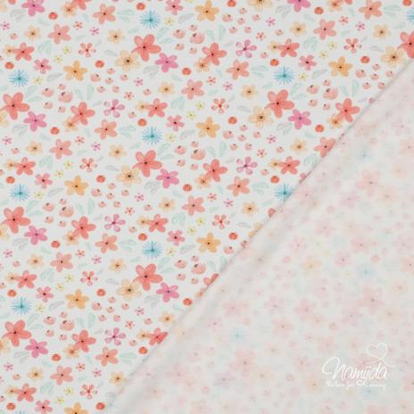 0,50 MTR. ♥ BIO JERSEY SUMMER FLOWERS ROSE/APRICOT ♥