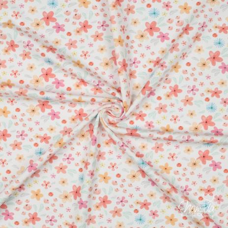 0,50 MTR. ♥ BIO JERSEY SUMMER FLOWERS ROSE/APRICOT ♥