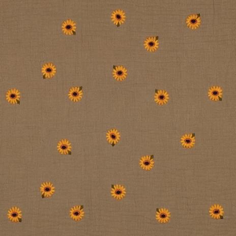 0,5 MTR. ♥ MUSSELIN GESTICKTE SoNNENBLÜMCHEN BEIGE ♥