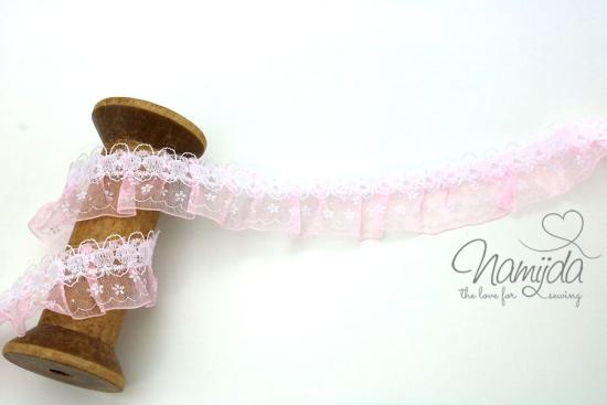 1 MTR. ♥ Rüschenband BLümchen  RoSA ♥