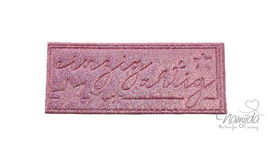 1 Stück - REFLEKTIERENDES LABEL - EINZIGARTIG GLITTER PINK - AUFNÄHER MIT VORGEDRUCKTER NÄHNAHT - 60mm x 25mm