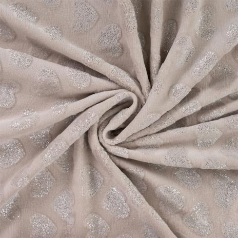 0,5 MTR. ♥ GLITTER HEARTS FLEECE SAND  ♥