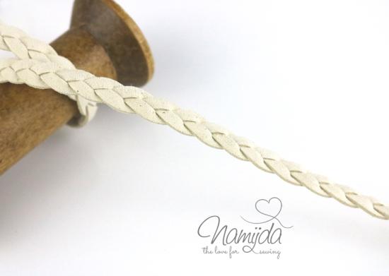 1Mtr. ♥ Geflochtenes XL Kunstlederband NATUR WeiSS - 1cm ♥
