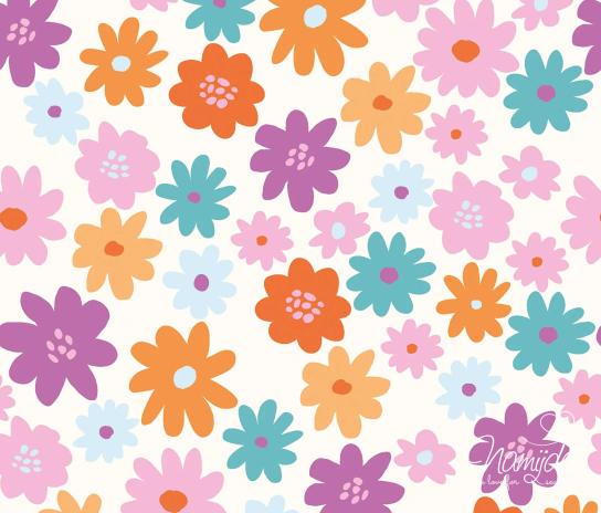0,50 MTR. ♥ PAINTED FLOWERS JERSEY - MULTICOLOR ♥