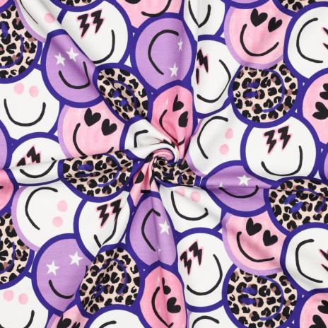 0,5 MTR. ♥ LEO SMILEY LILA - FRENCH TERRY ♥