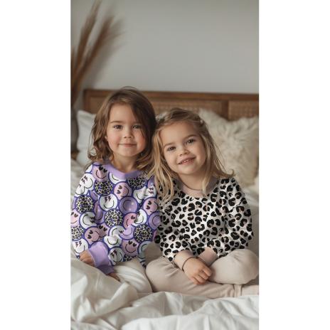 0,5 MTR. ♥ LEO SMILEY LILA - FRENCH TERRY ♥