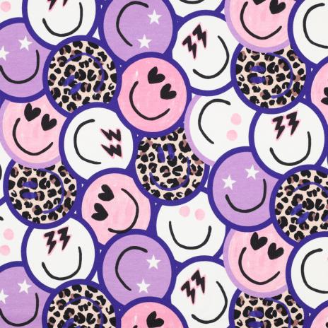 0,5 MTR. ♥ LEO SMILEY LILA - FRENCH TERRY ♥