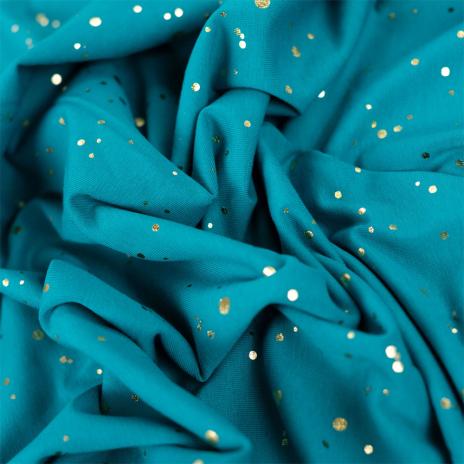 0,50 MTR. ♥ GOLDEN BLUSH FOIL PETROL JERSEY ♥