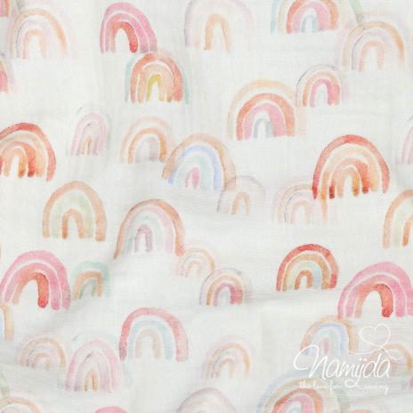 0,5 MTR. ♥ MUSSELIN PASTELL RAINBOW LOVE ♥